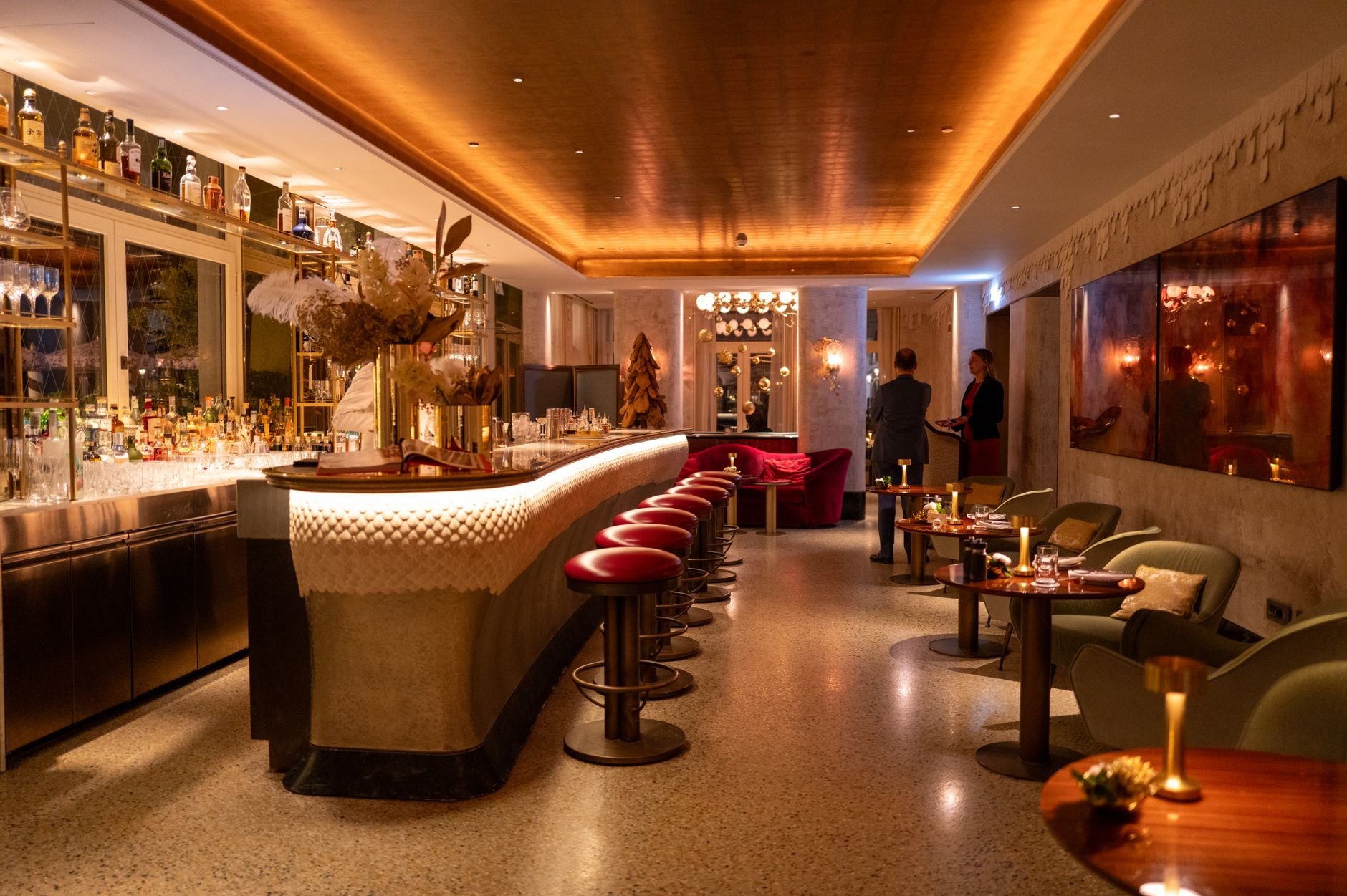 Elegant hotel bar with ambient lighting for refined dining