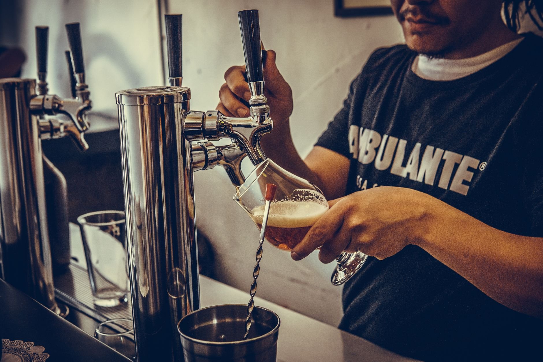 Craft beer taproom atmosphere with social gathering